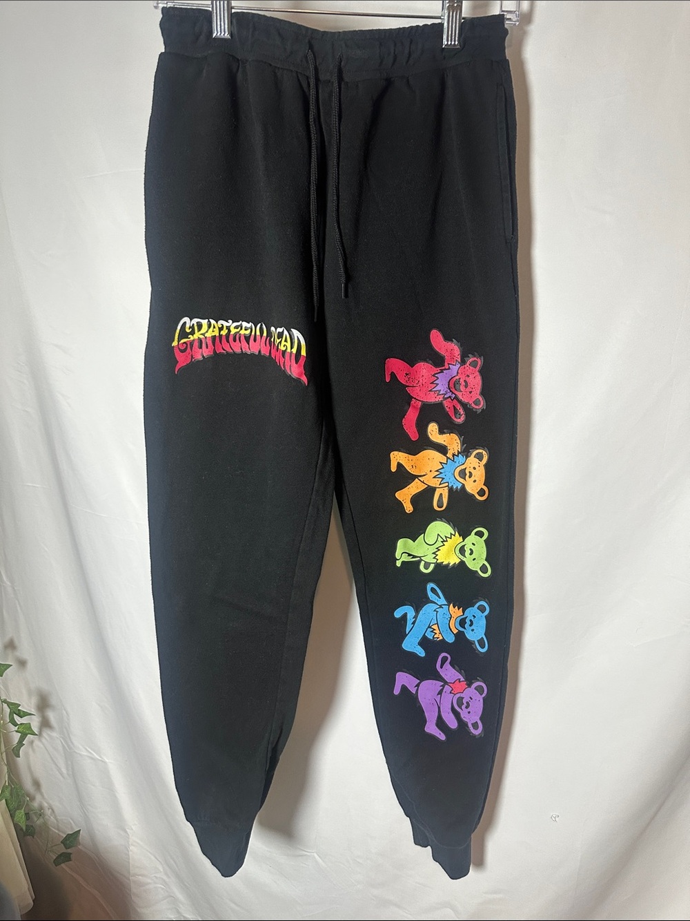 Grateful Dead women’s  Black Sweatpants with Rainbow Dancing Bears